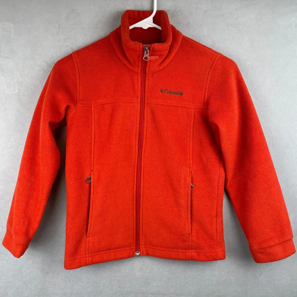 Columbia Youth Boy S 8 Orange Full Zip Fleece Jacket Outdoor Layer Gorpcore Hike